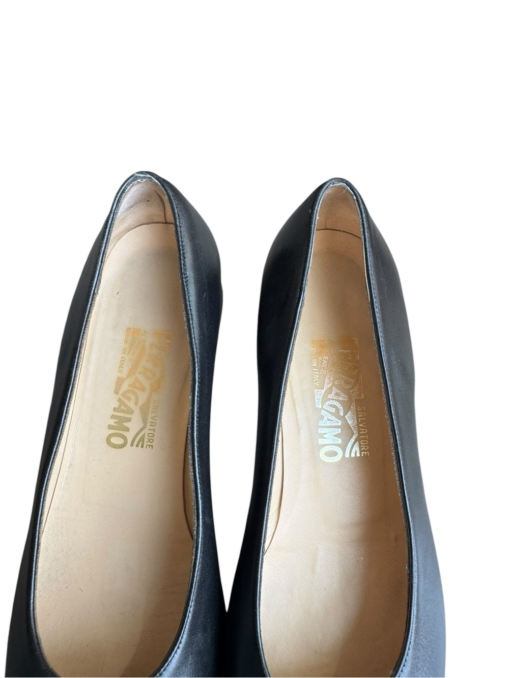 Salvatore Ferragamo - Vintage Black Leather Patent Cap Toe Pumps Sz 10 - Picture 5 of 10